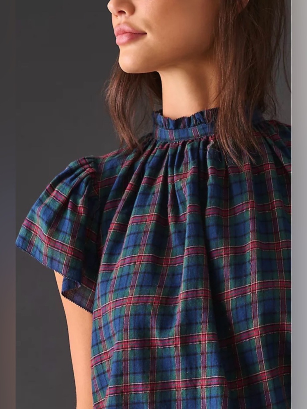 Anthropologie Trovata Birds of Paradise Carla Highneck Shirt in Tinsel Plaid M - Picture 4 of 14
